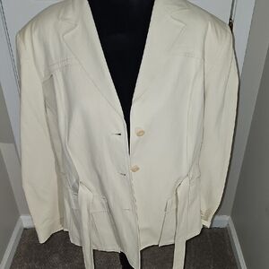 Talbot's Women Cream Jacket, 2 Pocket,Button, Tie In Front,elastic In Back New